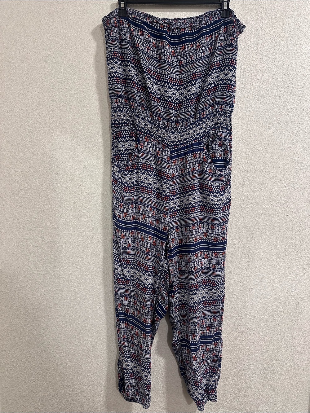 Printed Strapless Navy and White Jumpsuit